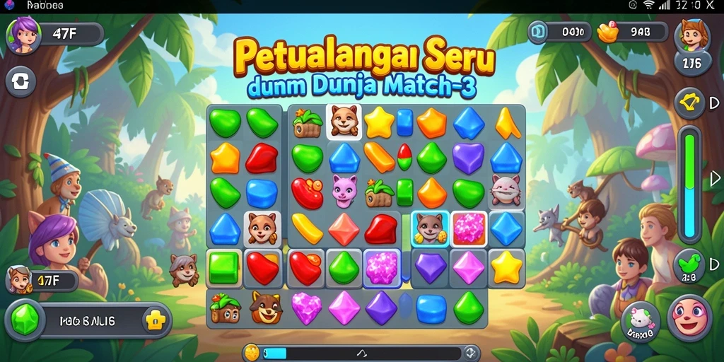 Screenshot gameplay 47F yang menampilkan aksi mencocokkan simbol.