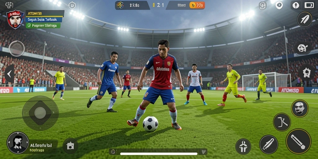Screenshot gameplay ATOM138 menampilkan aksi sepak bola yang seru.