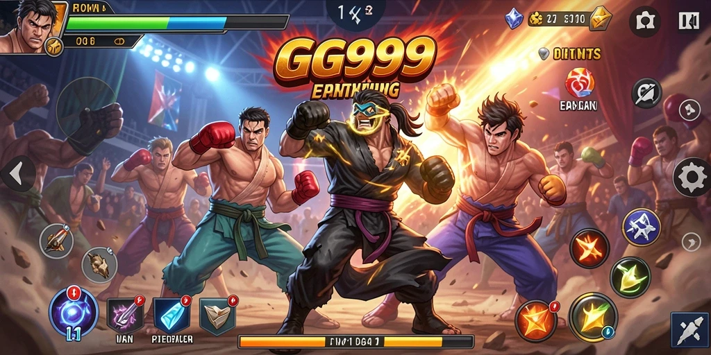 Screenshot gameplay GG999 menampilkan aksi pertarungan yang seru dan dinamis.