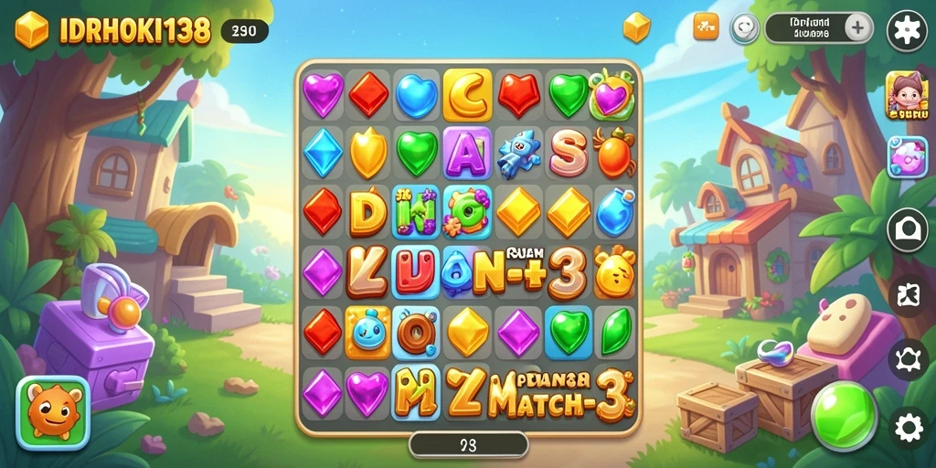 Tampilan gameplay IDRHOKI138 yang menantang dalam genre Match-3.