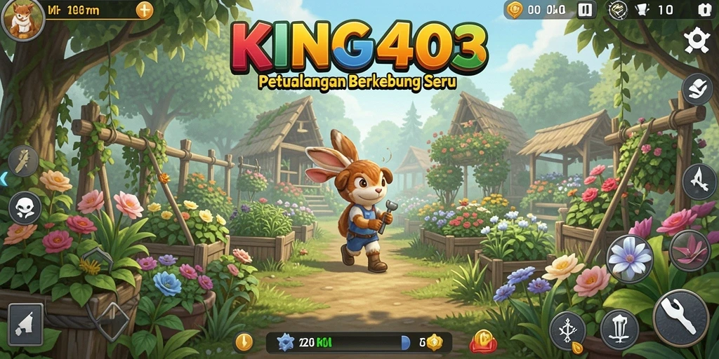Screenshot KING403 menunjukkan berbagai tanaman yang sedang tumbuh di ladang.