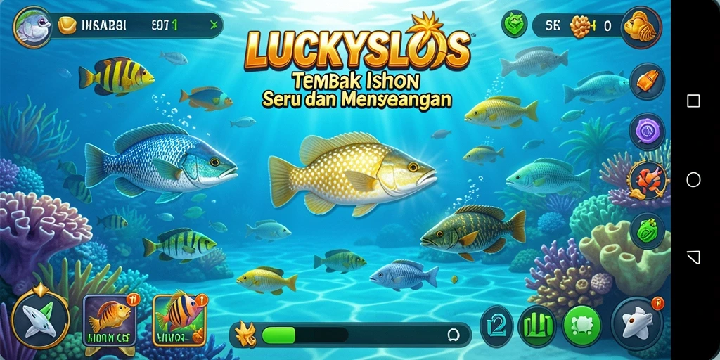 Tampilan gameplay seru dalam LUCKYSLOTS saat menembak ikan.