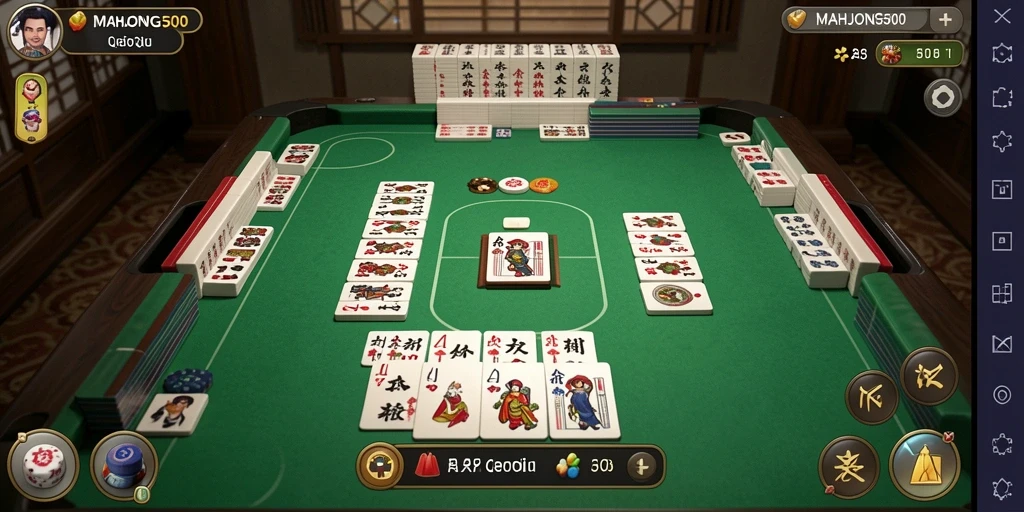 Tampilan seru gameplay QiuQiu dalam MAHJONG500.