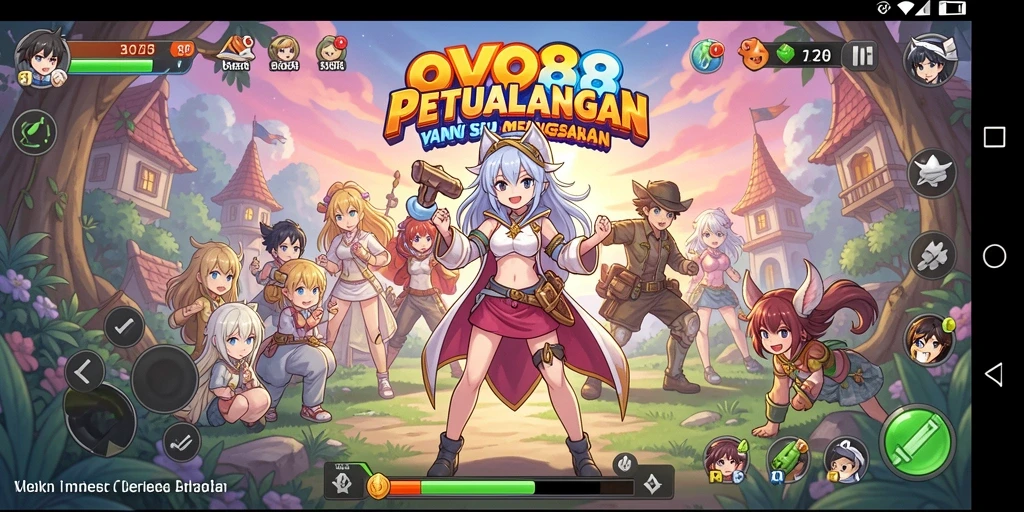 Tampilan gameplay OVO88 yang penuh warna dalam suasana anime.