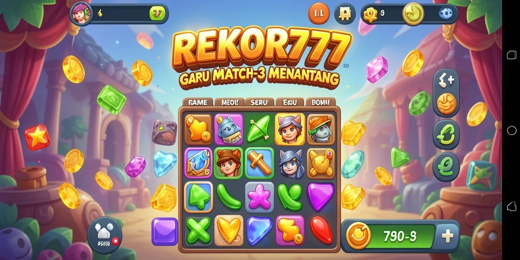 Tampilan gameplay seru dalam REKOR777 saat mencocokkan permata.