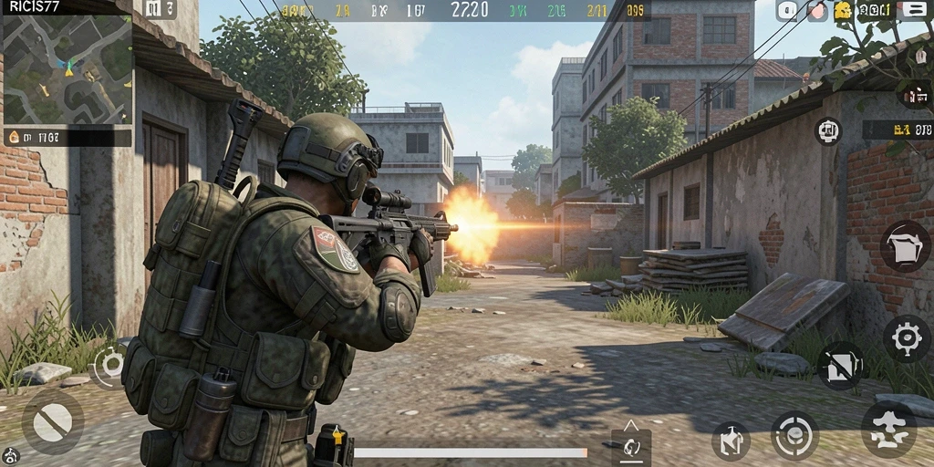 Tangkapan layar RICIS77 menunjukan aksi seru di pertempuran FPS.