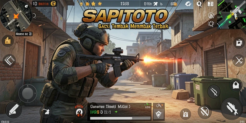 Tampilan gameplay menegangkan di SAPITOTO dengan aksi tembak menembak intens.
