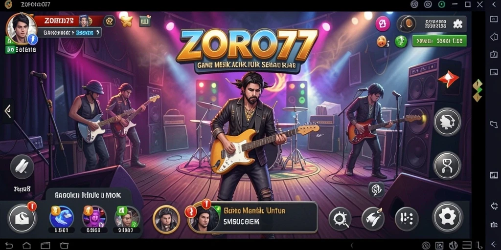 Tampilan gameplay ZORO77 dengan interaksi musik yang seru.